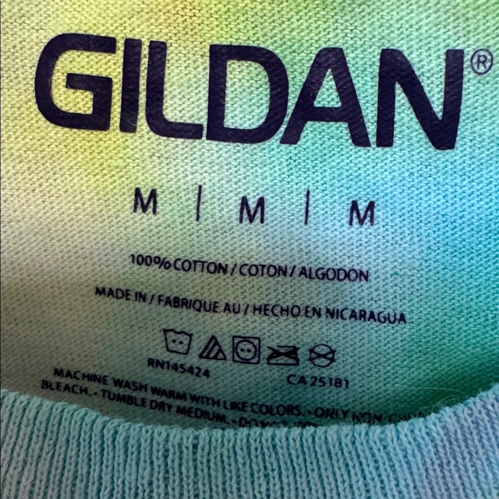 Gildan Blue Green Purple Tie-Dye Spiral T-Shirt size medium good condition - Picture 2 of 3